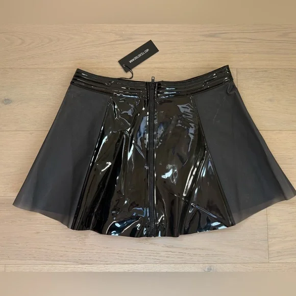 DOLLS KILL Club Exx Black PVC Masochistic Magic Mini Skirt NWT L - Picture 2 of 4